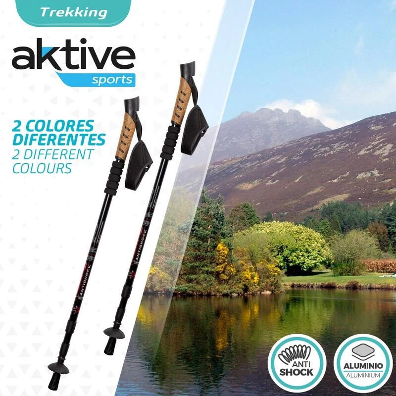 AKTIVE Jeu De 2 Bâtons De Trekking En Aluminium 67-135 Cm, Noir Et Bleu 4 AKTIVE Jeu De 2 Bâtons De Trekking En Aluminium 67-135 Cm, Noir Et Bleu – Image 2