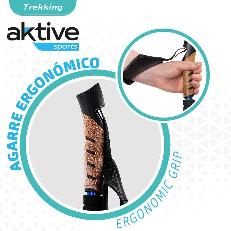 AKTIVE Jeu De 2 Bâtons De Trekking En Aluminium 67-135 Cm, Noir Et Bleu 5 AKTIVE Jeu De 2 Bâtons De Trekking En Aluminium 67-135 Cm, Noir Et Bleu – Image 3