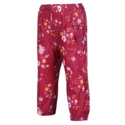 Regatta Pantalon Imperméable FLORAL Enfant (Rose Foncé / Orange) -Promos Regatta || Quechua || Dare 2b Boutique pantalon impermeable floral enfant rose fonce orange 2
