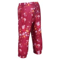 Regatta Pantalon Imperméable FLORAL Enfant (Rose Foncé / Orange) -Promos Regatta || Quechua || Dare 2b Boutique pantalon impermeable floral enfant rose fonce orange 3