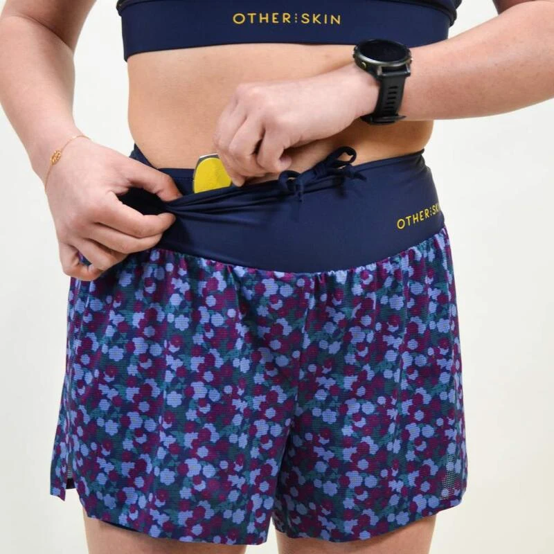 Short Course à Pied Femme Bleu Floral Ecoresponsable 4 Short Course à Pied Femme Bleu Floral Ecoresponsable – Image 3